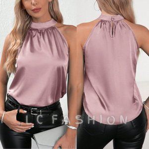 Halter Neck Satin Top, Tank tops for women, Satin Blouse
